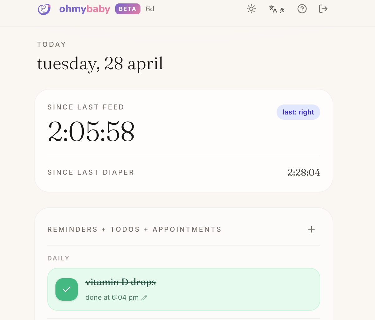 Today screen with live feed timer